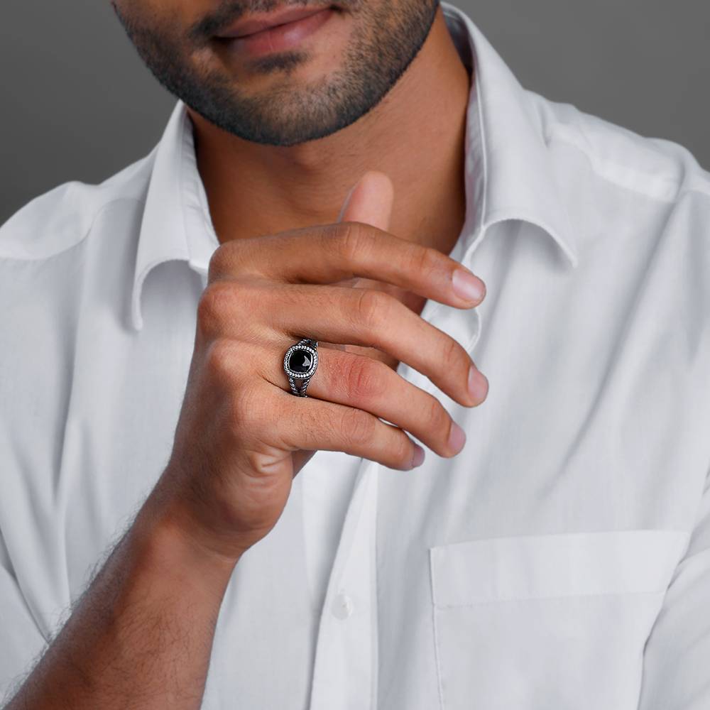 Giva 925 Silver Black Rhodium Bold Fashion Ring For Him,Fixed Size, Indian - 17| Gifts For Men And Boys | With : R01881_17