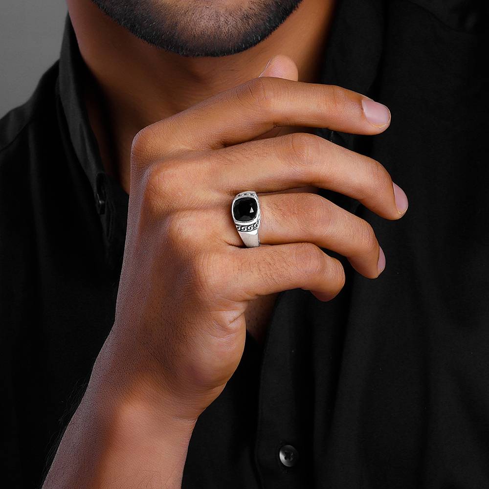 Giva 925 Silver Black Radiance Ring For Him,Fixed Size, Indian - 20 | Gifts For Men And Boys | With Certificat : R01882_20