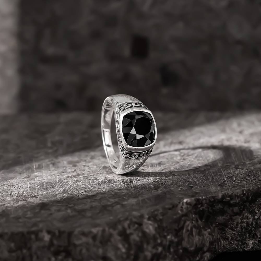 Giva 925 Silver Black Radiance Ring For Him,Fixed Size, Indian - 20 | Gifts For Men And Boys | With Certificat : R01882_20