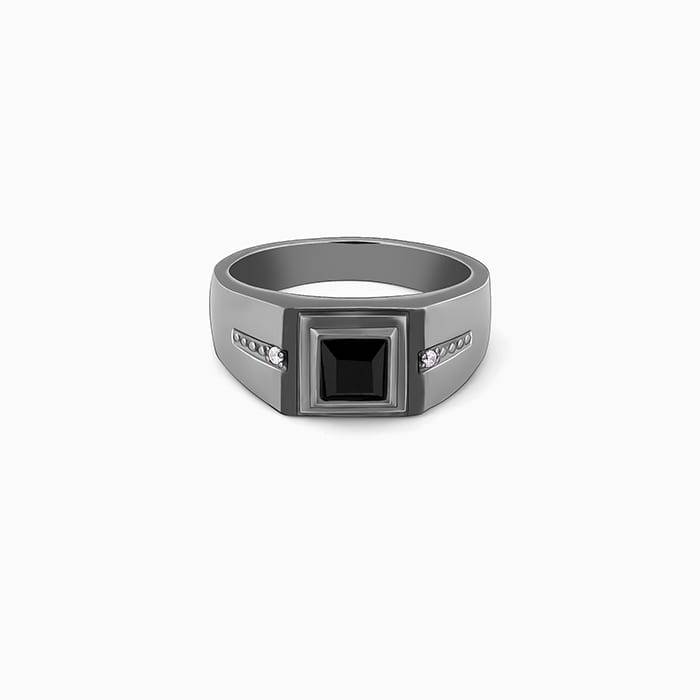 Giva 925 Silver Black Rhodium Goal Oriented Ring For Him, Fixed Size| Gifts For Men & Boys | With Ce : R01883_17