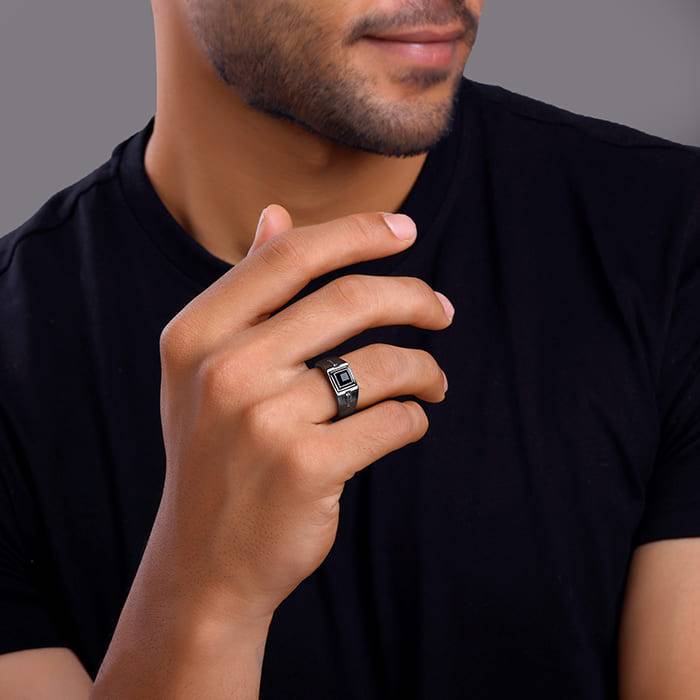 Giva 925 Silver Black Rhodium Goal Oriented Ring For Him, Fixed Size| Gifts For Men & Boys | With Ce : R01883_17