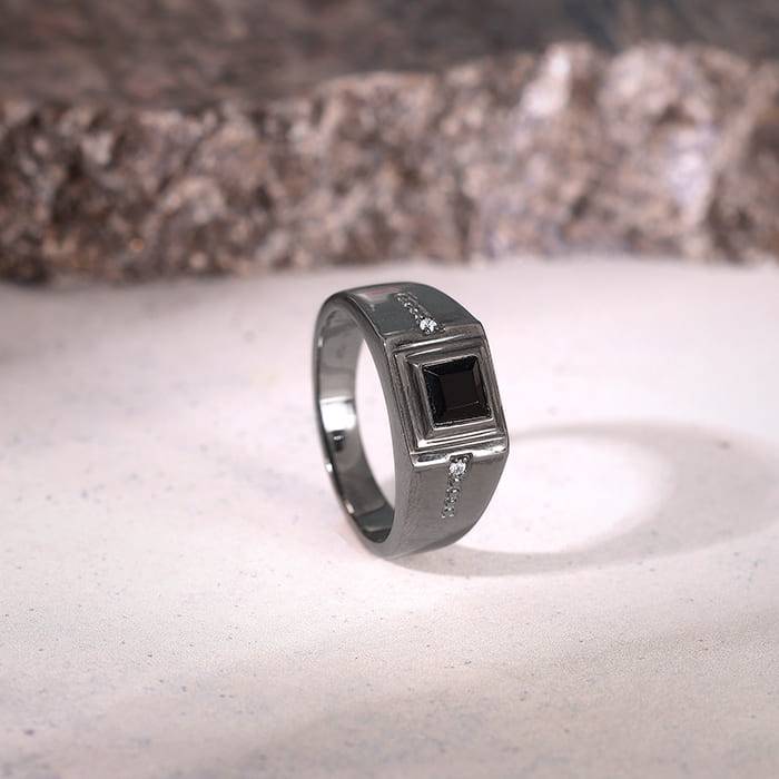 Giva 925 Silver Black Rhodium Goal Oriented Ring For Him, Fixed Size| Gifts For Men & Boys | With Ce : R01883_17