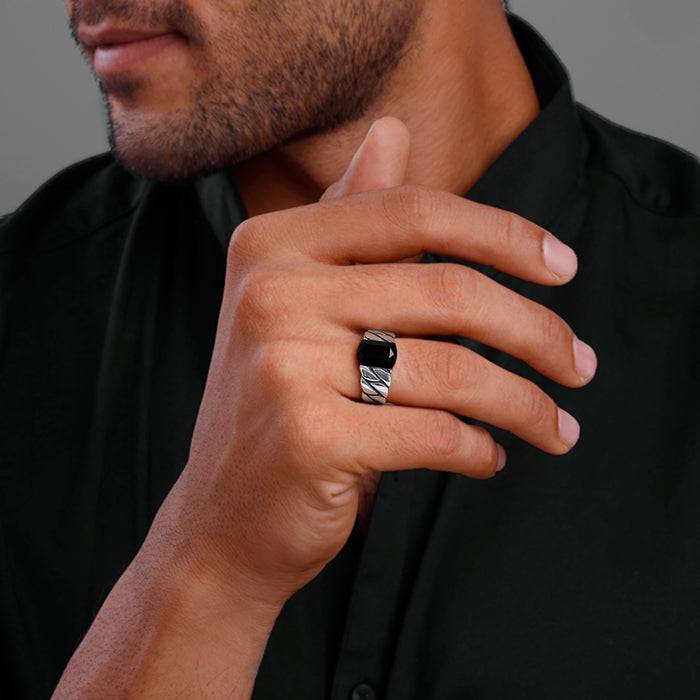 Giva 925 Silver Black Rhodium Impeccable Ring For Him, Fixed Size| Gifts For Men & Boys | With Certi : R01884_20