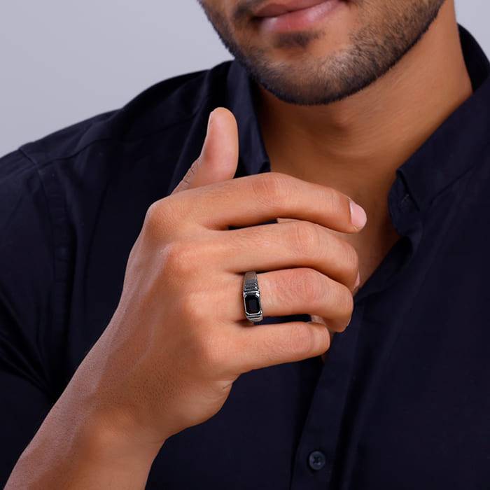 Giva 925 Silver Black Rhodium Observant Ring For Him, Fixed Size| Gifts For Men & Boys | With Certif : R01885_17