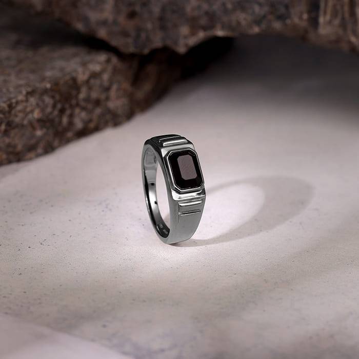 Giva 925 Silver Black Rhodium Observant Ring For Him, Fixed Size| Gifts For Men & Boys | With Certif : R01885_17