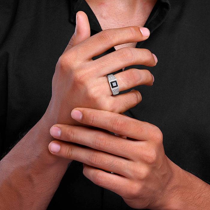 Giva 925 Silver Versatile Square Ring For Him,Fixed Size, Indian - 20 | Gifts For Men And  : R01887_20