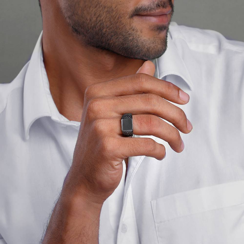 Giva 925 Silver Black Rhodium Ultimate Ring For Him,Fixed Size, Indian - 17| Gifts For Men And Boys | With Cer : R01888_17
