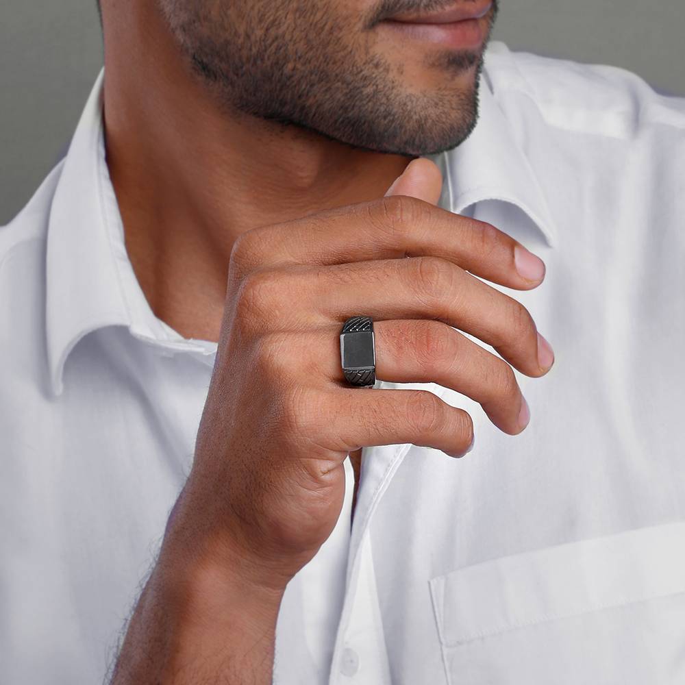 Giva 925 Silver Black Rhodium Ultimate Ring For Him,Fixed Size, Indian - 20 | Gifts For Men And Boys | With Ce : R01888_20