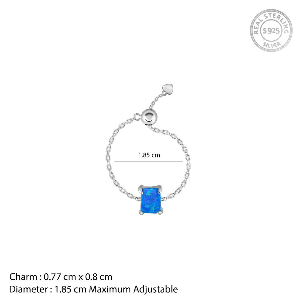 925 Silver Opal Rectangle Chain Ring 925 Silver Opal Rectangle