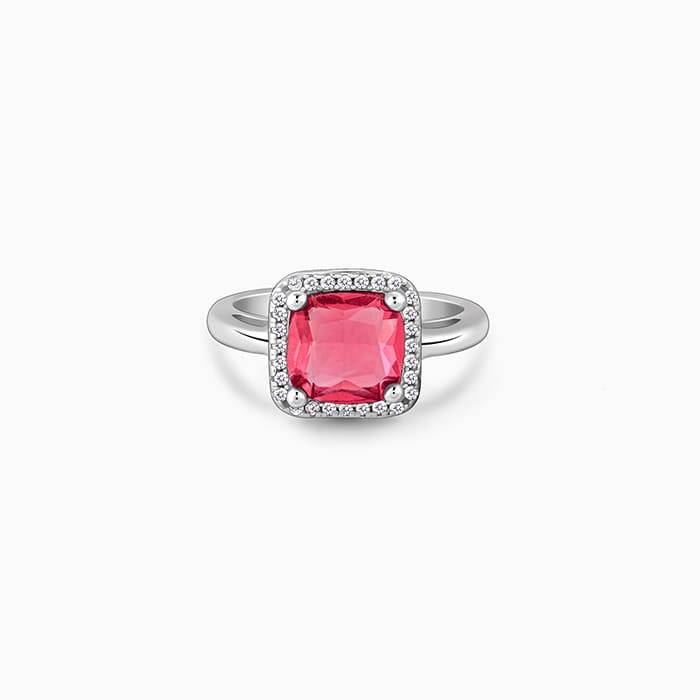 Silver Pink Square Ring : R01918