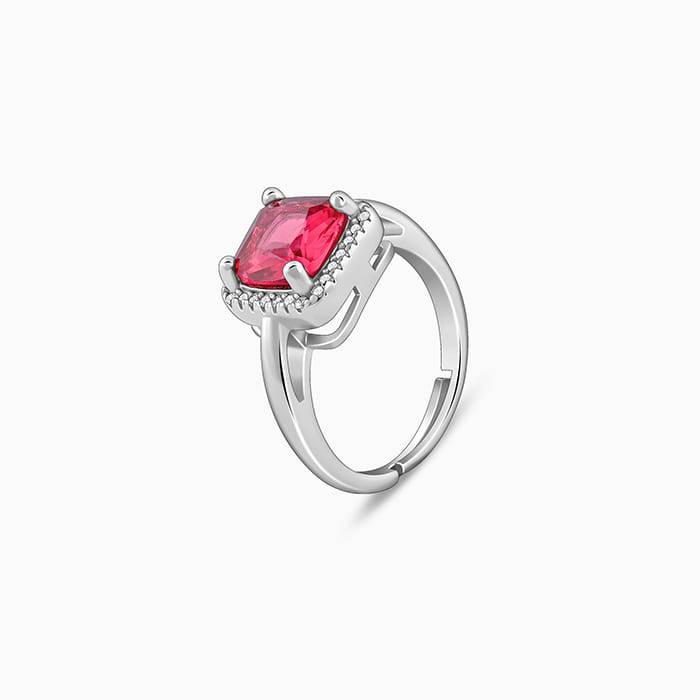 Silver Pink Square Ring : R01918