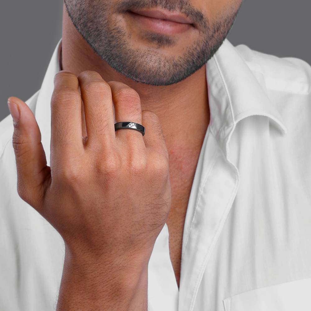 Giva 925 Silver Black Rhodium Zirconia Band For Him,Fixed Size, Indian - 17| Gifts For Men And Boys | With Cer : R01920_17