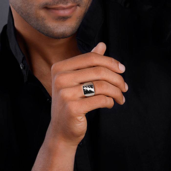 Oxidised Silver Thunder Ring For Him : R01923_20