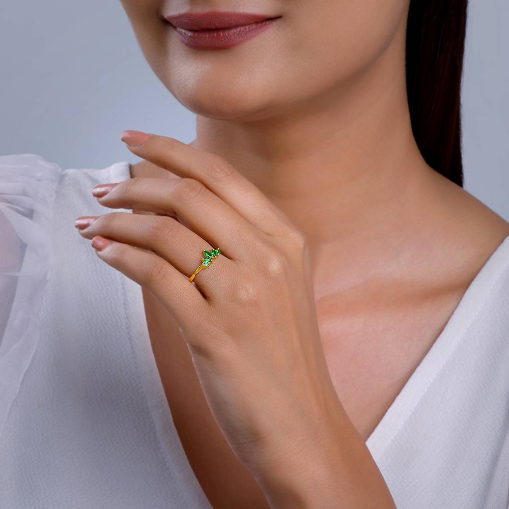 925 Silver Golden Emerald Marquise Ring, Fixed Size : R01925