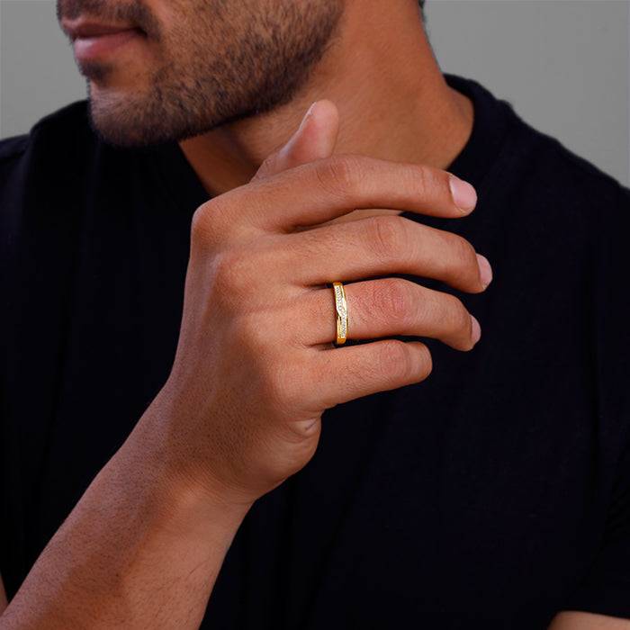 Giva 925 Silver Golden Modest Leader Ring For Him, Fixed Size| Gifts For Men & Boys | With : R01928_17
