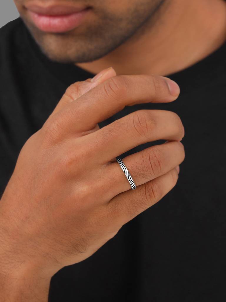 Giva 925 Silver Oxidised Silver Vibrant Wave Ring For Him : R01929_17
