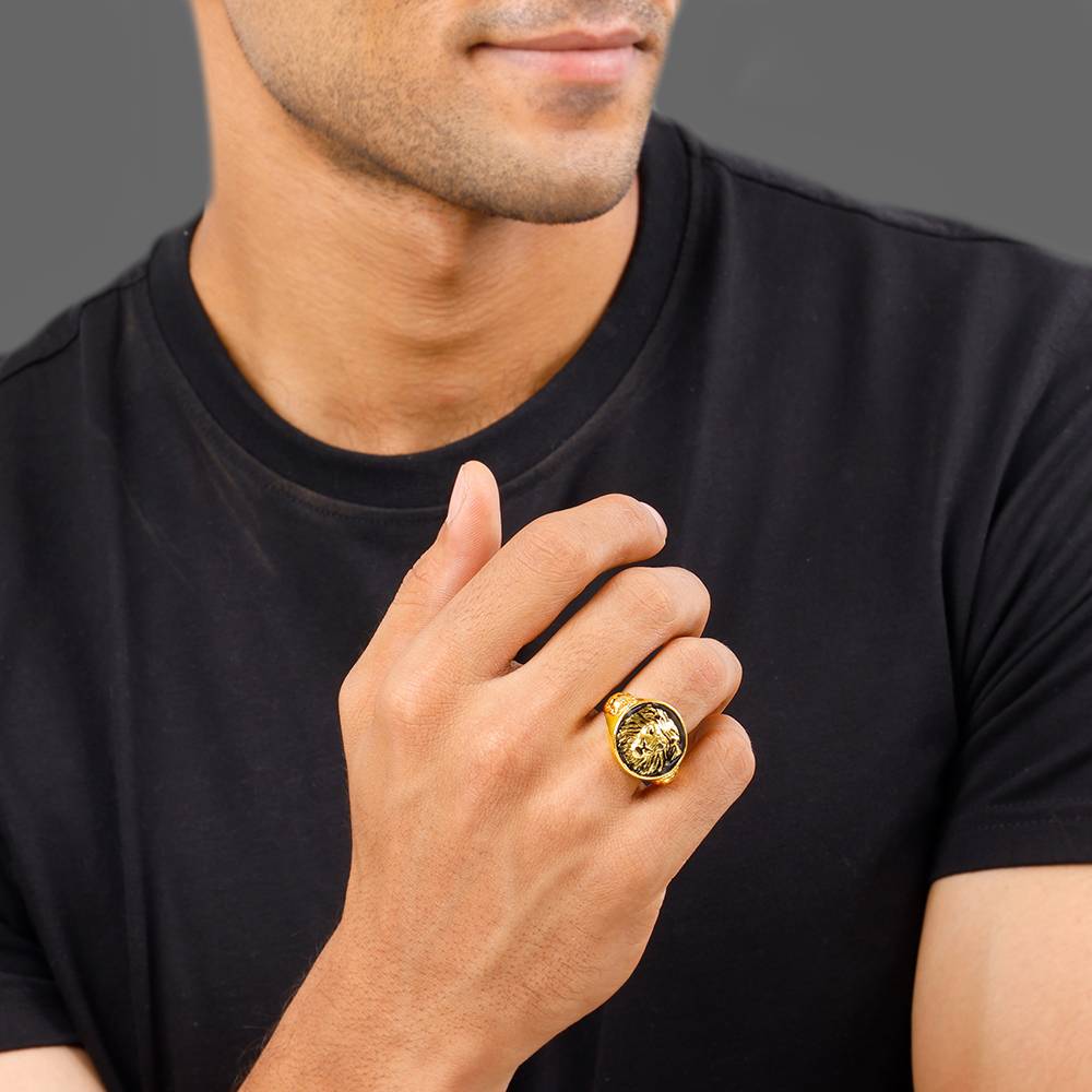 925 Silver Golden Roar Of Lion Ring For Him : R02029_22