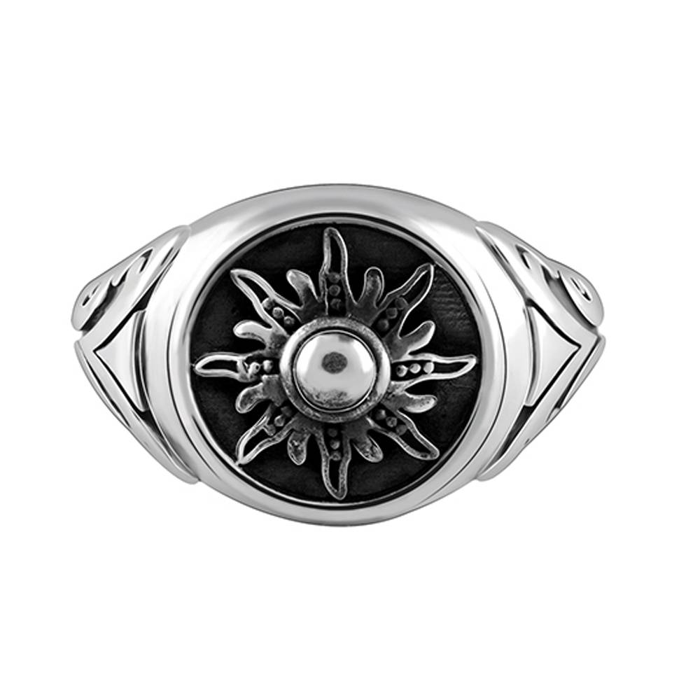 925 Oxidised Silver Solace Sun Ring For Him : R02037_22