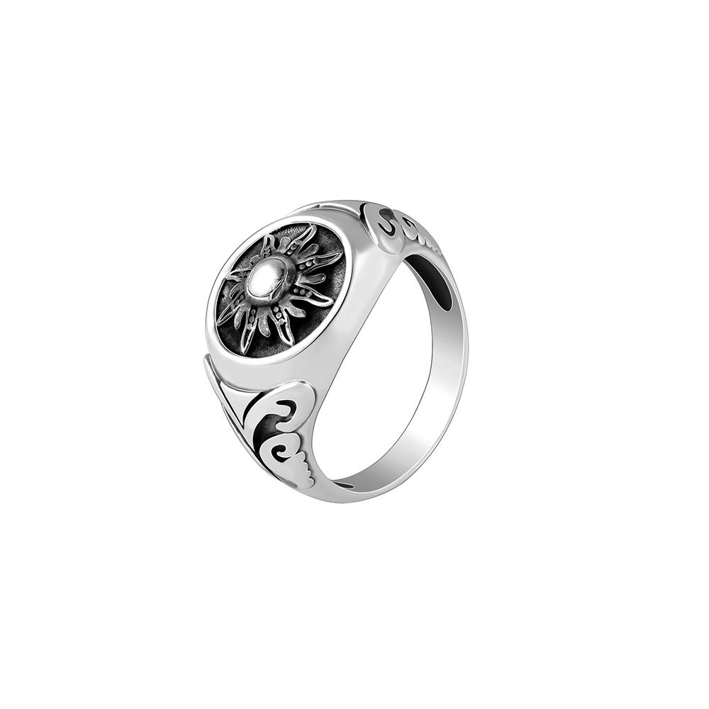 925 Oxidised Silver Solace Sun Ring For Him : R02037_22