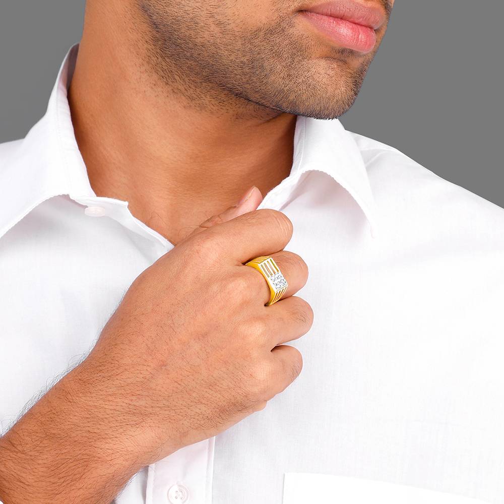 925 Silver Golden Square In Rectangle Ring For Him : R02038_17