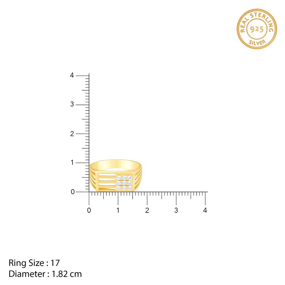 925 Silver Golden Square In Rectangle Ring For Him : R02038_17