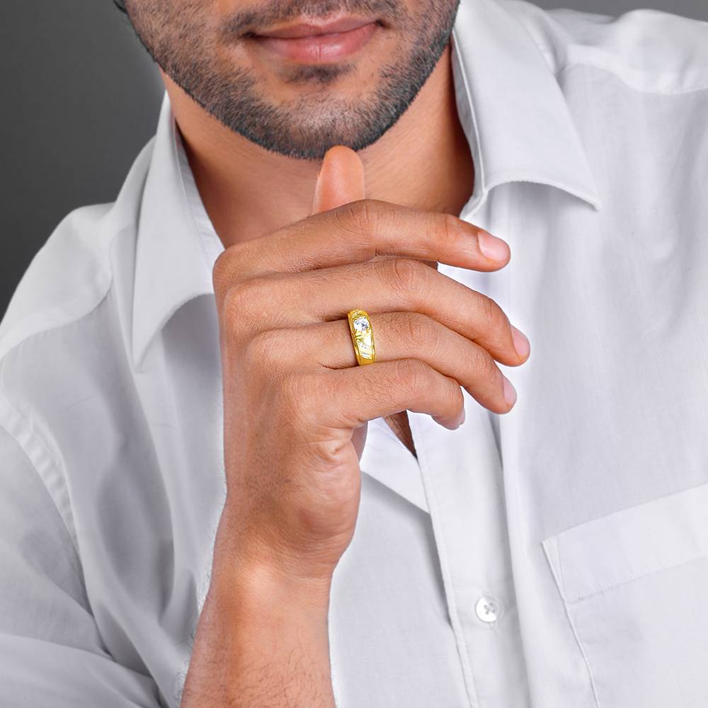 Giva 925 Silver Golden Zircon Ornate Ring For Him, Fixed Size : R02046_22