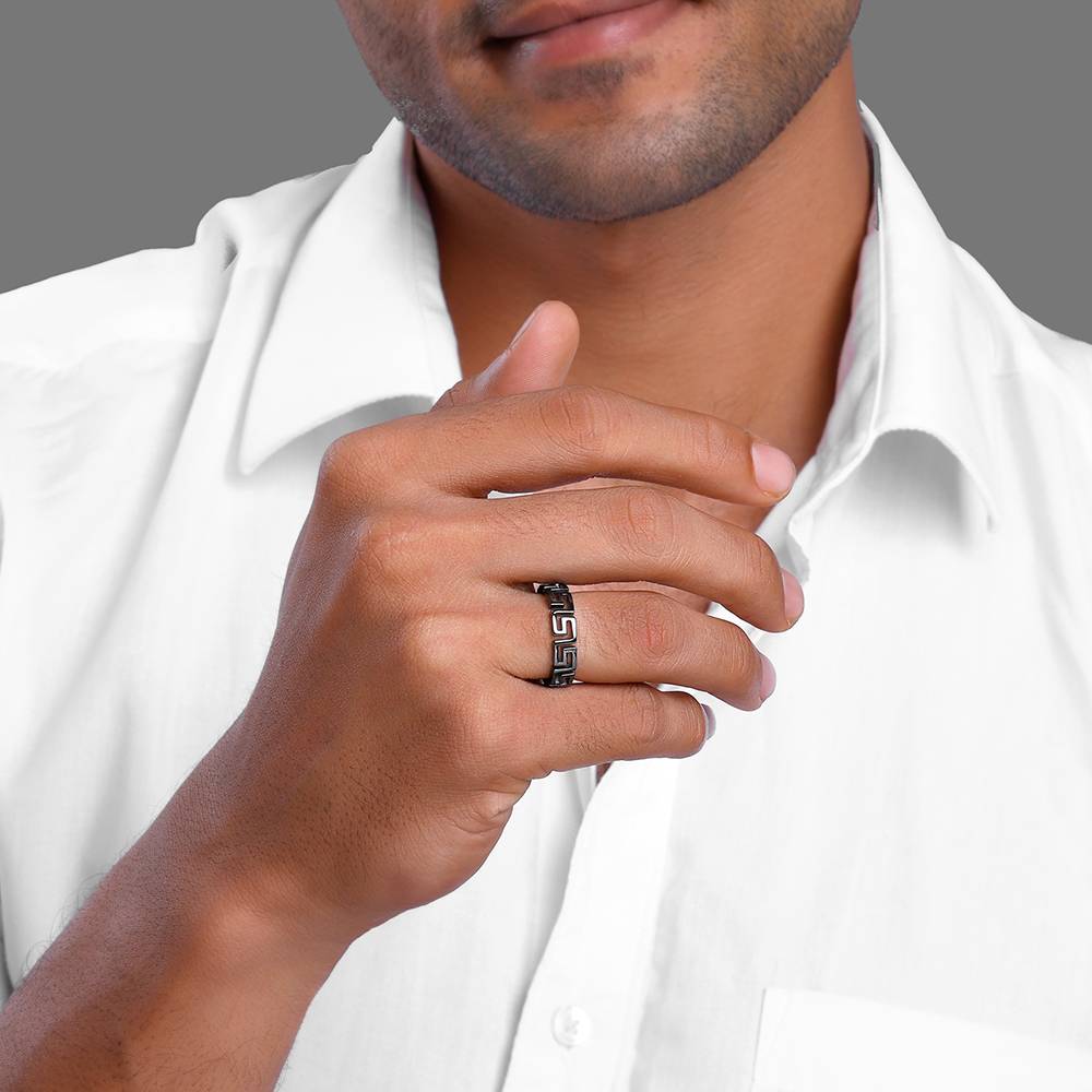 Giva 925 Silver Black Rhodium Conqueror Ring For Him,Fixed Size,Indian - 17 | Gifts For Mens And Boys| With Certif : R02142_17