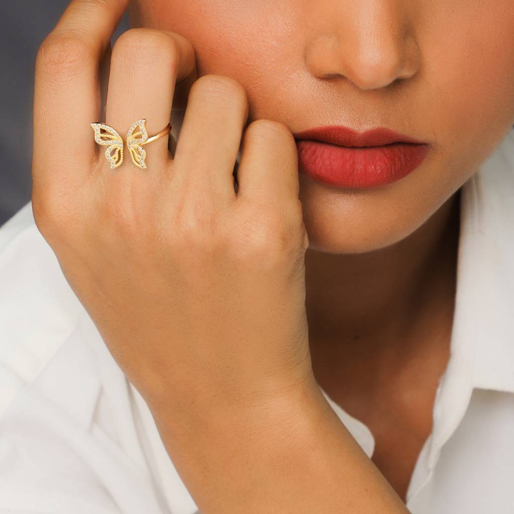 Golden Butterfly Starrer Ring : R0217