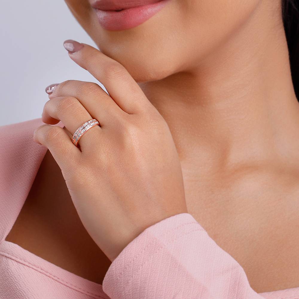925 Silver Rose Gold Sparkle Up Ring,Fixed Size, Indian - 12 : R02289
