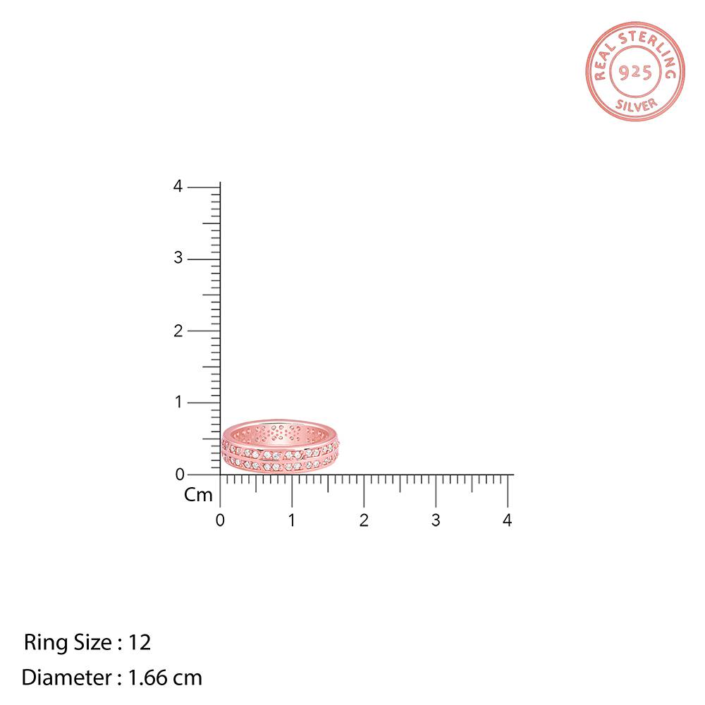 925 Silver Rose Gold Sparkle Up Ring,Fixed Size, Indian - 12 : R02289