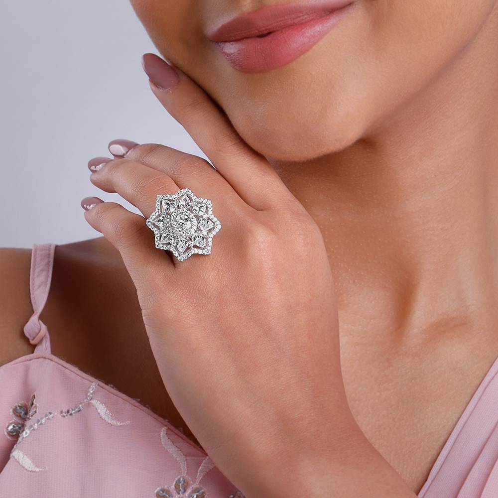 925 Silver Precious Petals Ring,Fixed Size, Indian - 12 : R02311