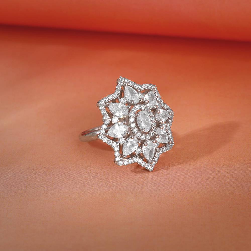 925 Silver Precious Petals Ring,Fixed Size, Indian - 12 : R02311