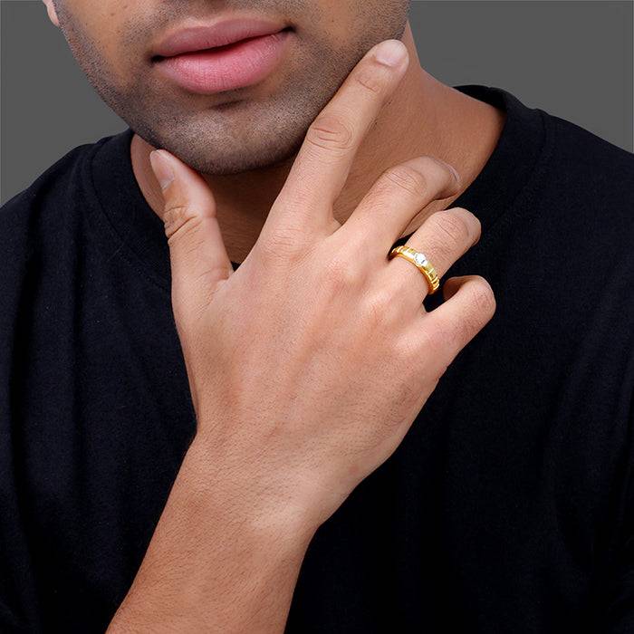925 Silver Golden Signature Stone Ring For Him| Rings For Men & Boys : R02402_24