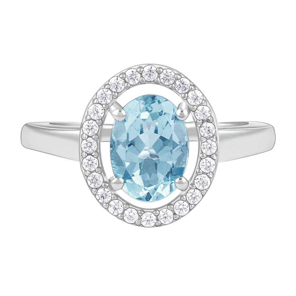 Giva 925 Silver Halo Blue Topaz Ring, Indian - 12 : R02427
