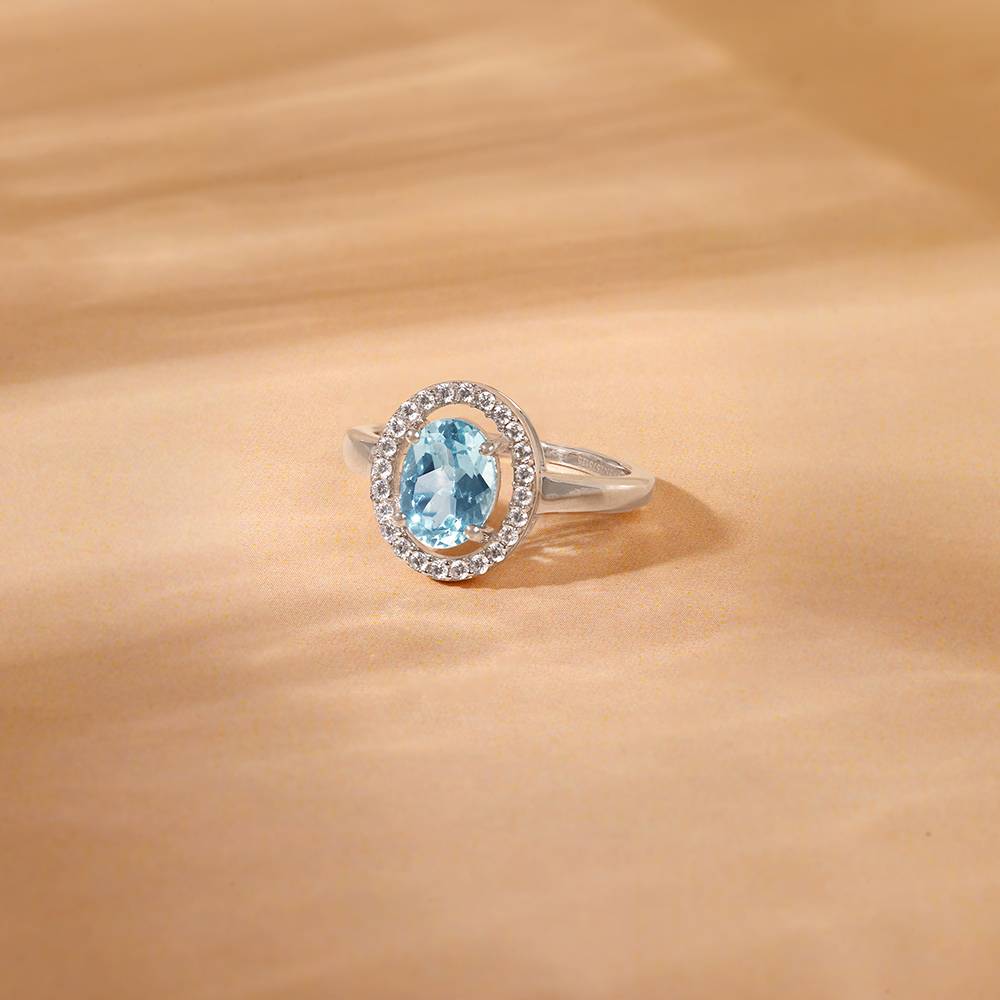 Giva 925 Silver Halo Blue Topaz Ring, Indian - 12 : R02427