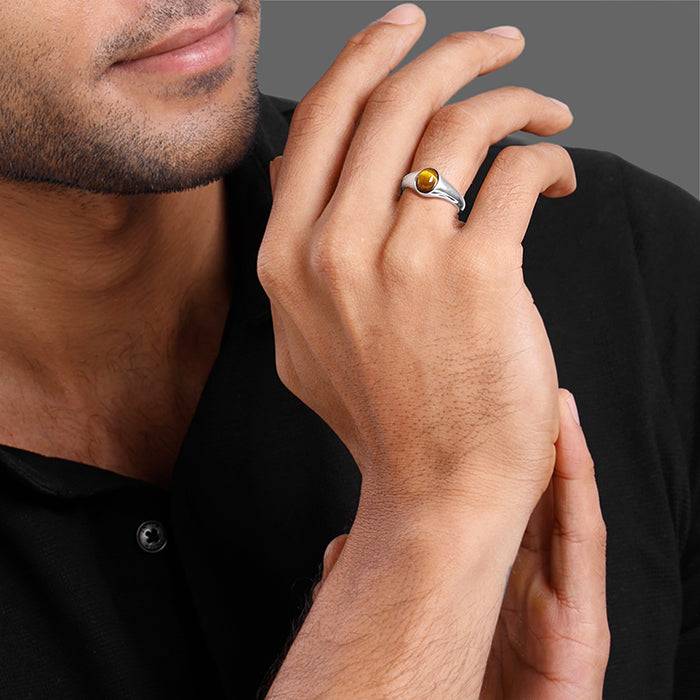 925 Silver Oval Tiger Eye Ring For Him,Fixed Size ,Indian - 20| Gifts For Men & Boys : R02489_20
