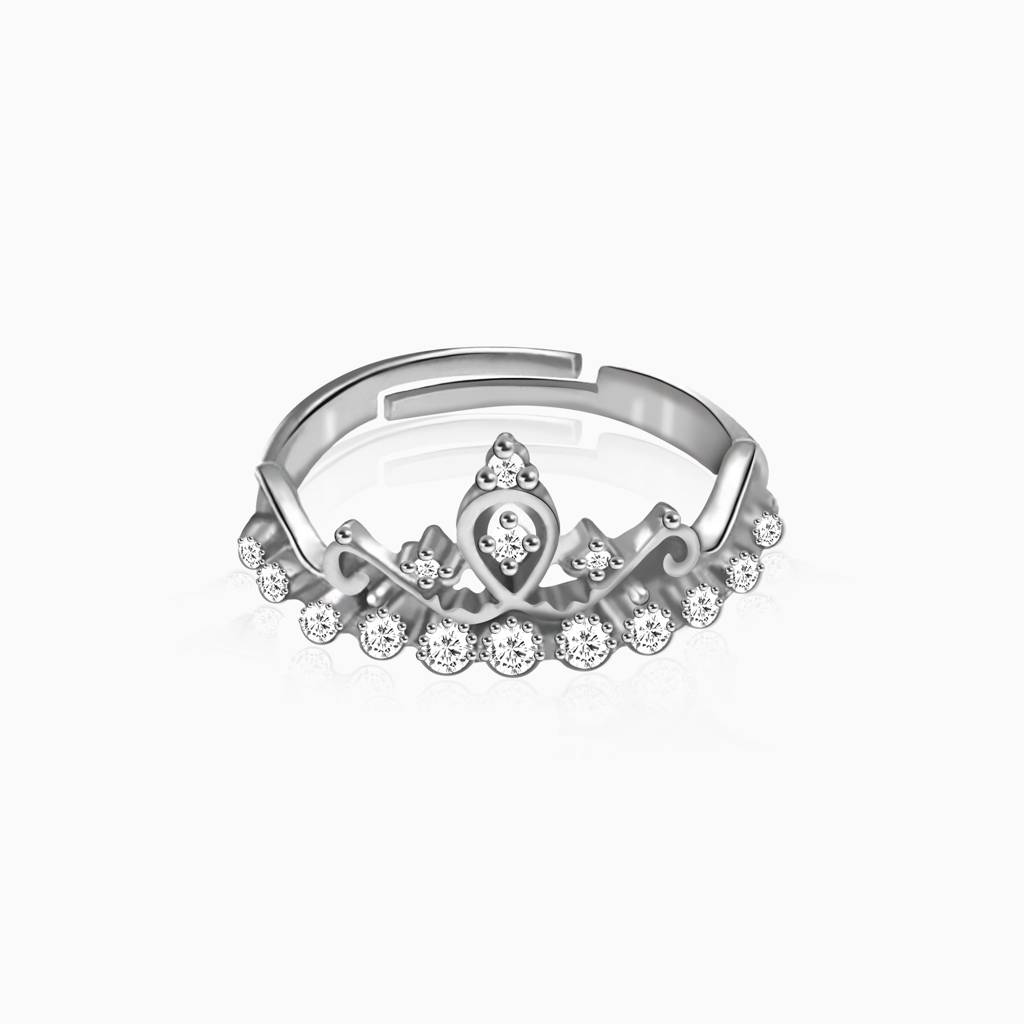 Silver Sparkling Crown Ring : R026