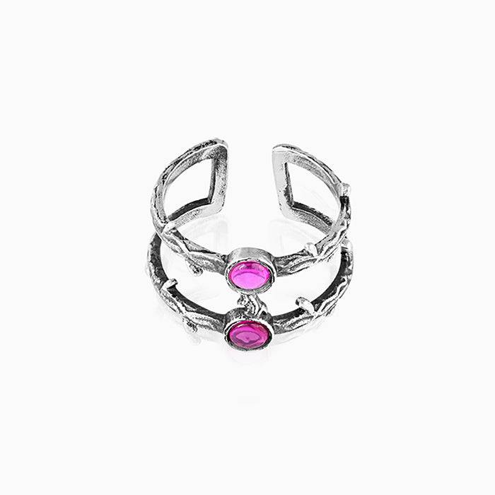925 Oxidised Silver Pink Thorny Ring : R0342