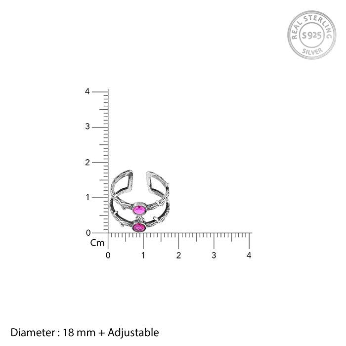 925 Oxidised Silver Pink Thorny Ring : R0342