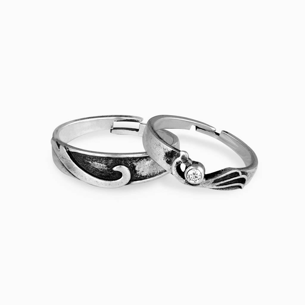 Oxidised Silver Wave Away Couple Bands : R0346