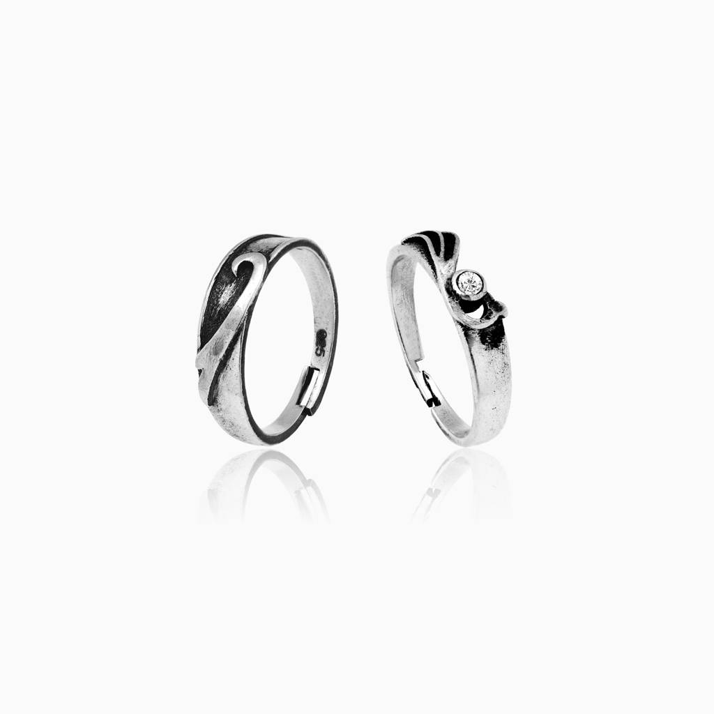 Oxidised Silver Wave Away Couple Bands : R0346