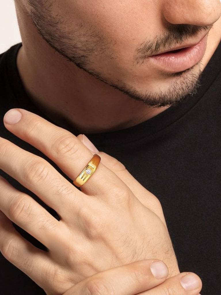 GIVA 925 Sterling Silver Golden Single Stone Ring for Him