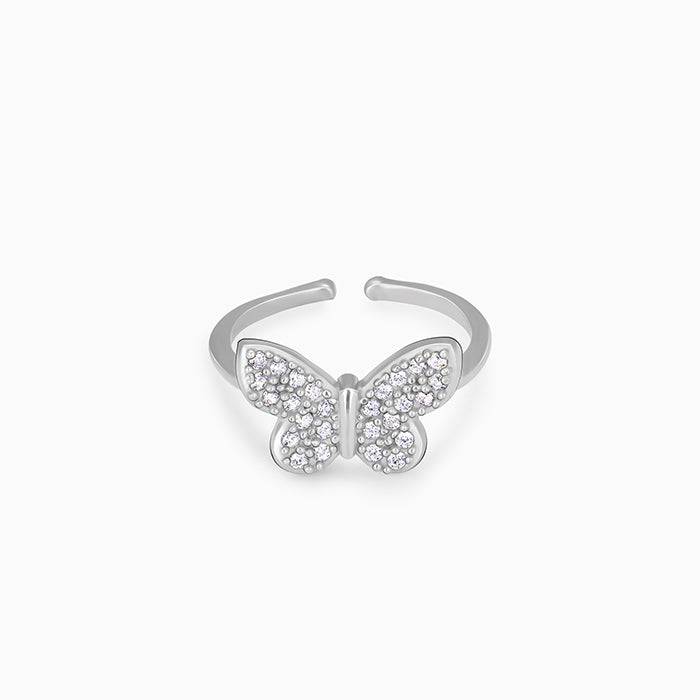 Silver Zircon Butterfly Flutter Ring : R0377