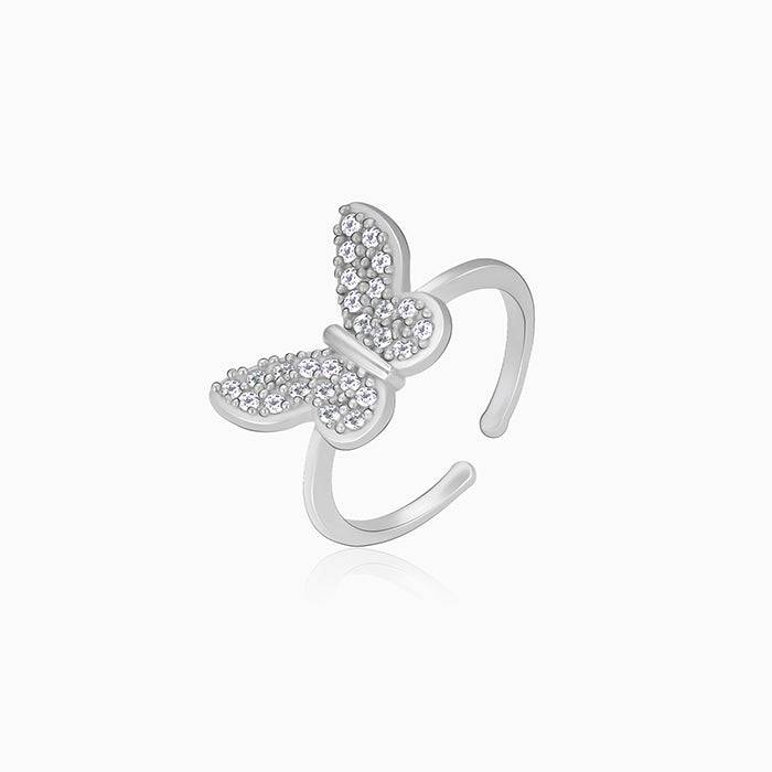 Silver Zircon Butterfly Flutter Ring : R0377