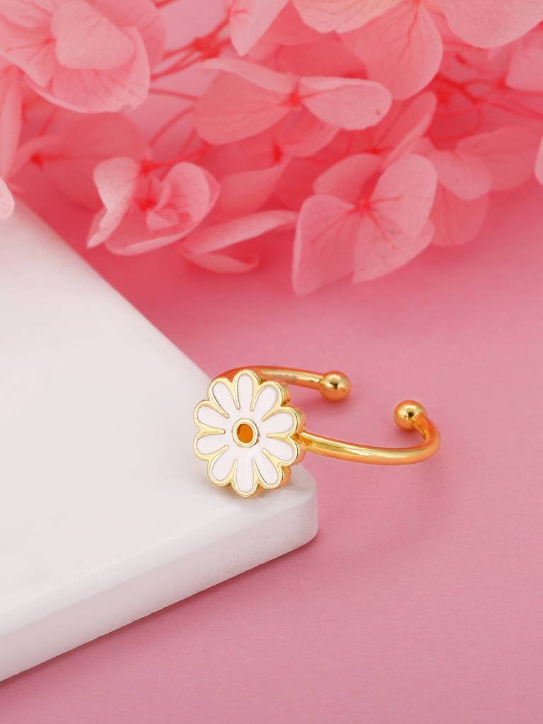 GIVA 925 Sterling Silver Golden White Daisy Spin Ring