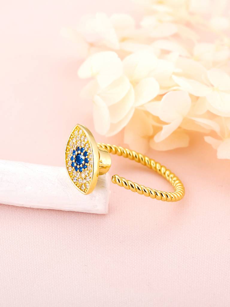 GIVA 925 Sterling Silver Golden Studded Evil Eye Spin Ring