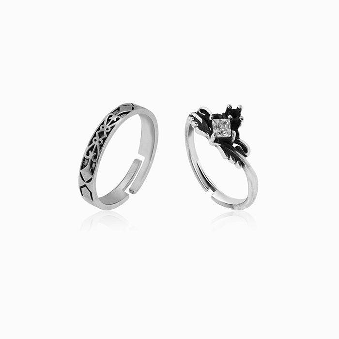 Oxidised Silver Love Bond Couple Rings : R0405