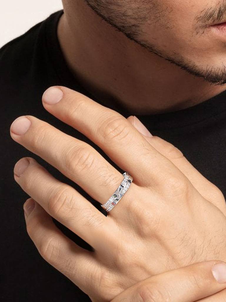 GIVA 925 Sterling Silver Zircon Studded Sparkle Ring for Him