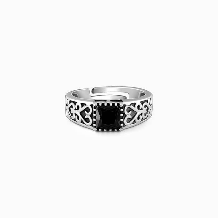 Silver Black Stone Ring For Him : R0447