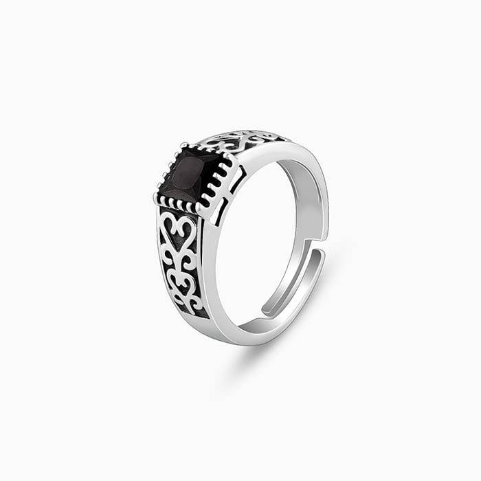 Silver Black Stone Ring For Him : R0447